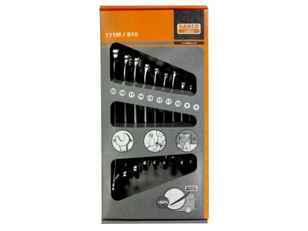Bahco 111M/S10, 8,9,10,11,12,13,14,17,19,22 mm, Kromi, Chrome-legeret stål, Kromi, Mat, 960 g