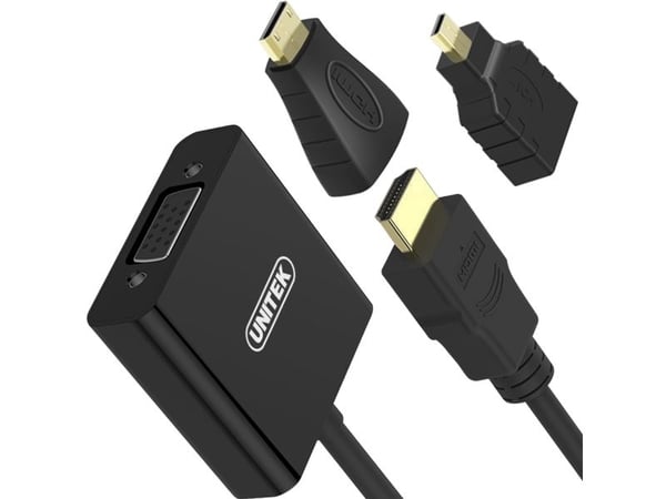 UNITEK Y-6355, VGA (D-Sub), HDMI-tyyppi A (vakio), Uros, Naaras, Musta, HDMI naaras - micro HDMI koiras, HDMI naaras - mini HDMI koiras