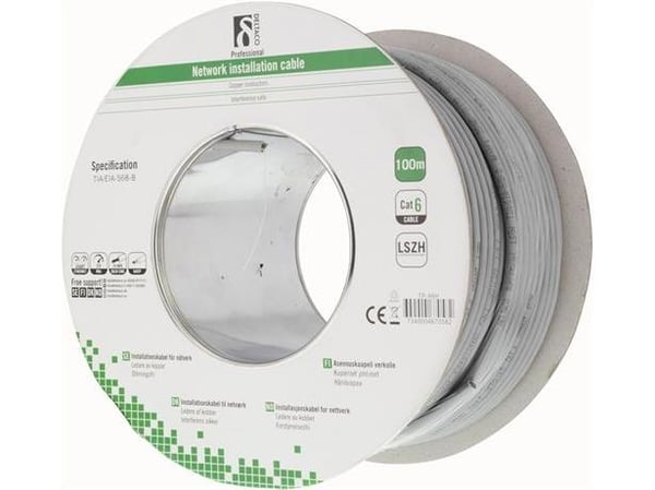 DELTACO TP-46H - Samlet kabel - 100 m - UTP - CAT 6 - grå