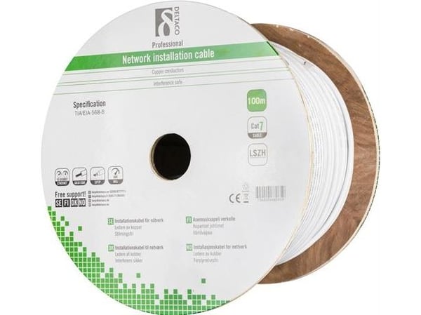 DELTACO TP-70C - Samlet kabel - 100 m - SFTP - CAT 7 - halogenfri - hvit