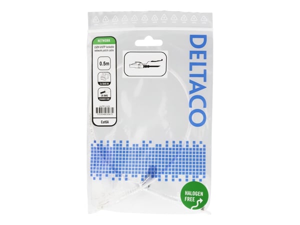DELTACO UUTP-1101 - Koblingskabel - RJ-45 (hann) til RJ-45 (hann) - 50 cm - UTP - CAT 6a - halogenfri, uten hindringer - hvit