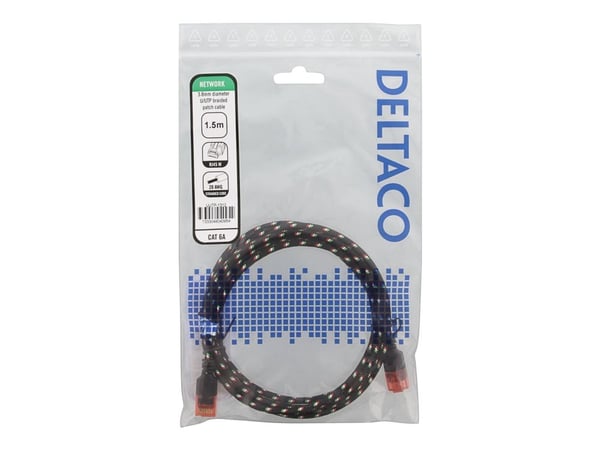 DELTACO - Koblingskabel - RJ-45 (hann) til RJ-45 (hann) - 1.5 m - UTP - CAT 6a - formstøpt, uten hindringer, flertrådet - svart