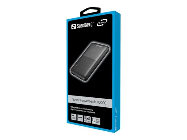 Sandberg SAVER - Strømbank - 10000 mAh - 2.4 A - 2 utgangskontakter (USB)