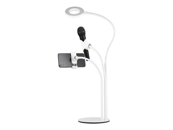 DELTACO ARM-280 - Mobiltelefonholder / mikrofonholder / ringlys for mikrofon, mobiltelefon - hvit