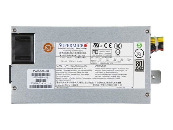Supermicro PWS-350-1H - Strømforsyning (sisäinen) - 80 PLUS Platinum - AC 100-240 V - 350 Watt - aktiv PFC - 1U