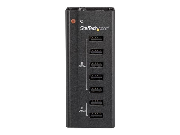 Startech 7 Port USB Charging Station with 5x 1A Ports and 2x 2A Ports - Ladestripe + AC-strømadapter - 5 A - 7 utgangskontakter (USB) - svart - Europa