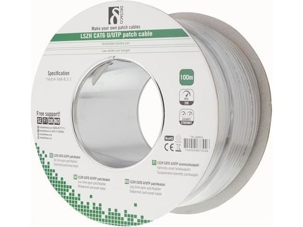 DELTACO TP-48PH - Bulkkabel - 100 m - UTP - CAT 6 - grå