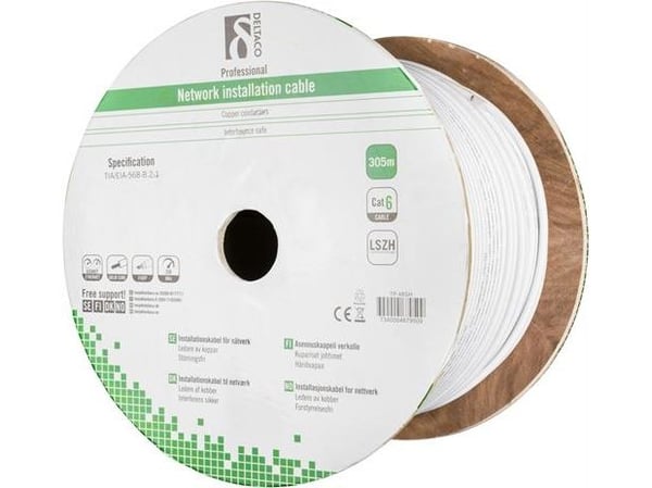 DELTACO TP-48GH - Massekabel - 305 m - brettet uskjermet tvinnet par (F/UTP) - CAT 6 - halogenfri - hvit