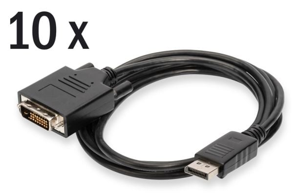 ASSMANN - Adapterkabel - DisplayPort (hann) til DVI-D (hann) - 2 m - 1080p-støtte - svart (en pakke 10)