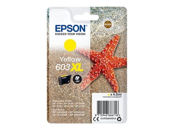 Epson Singlepack Yellow 603XL Ink, Korkea (XL) värintuotto, 4 ml, 1 kpl