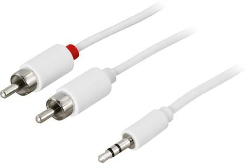 Deltaco Äänikaapeli, 3,5mm uros - 2xRCA uros, 5m, valkoinen, 3.5mm, Uros, RCA, Uros, 5 m, Valkoinen