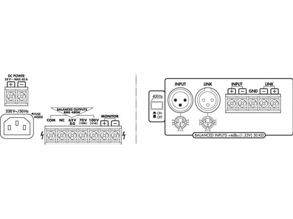 Monacor PA-1480, 1,0 kanaler, 480 W, 1 %, 100 dB, 480 W, 8/10/21 ohm (O)
