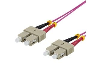 DELTACO - Koblingskabel - SC/UPC-multimodus (hann) til SC/UPC-multimodus (hann) - 2 m - fiberoptisk - dupleks - 50 / 125 mikroner - OM4 - rosa