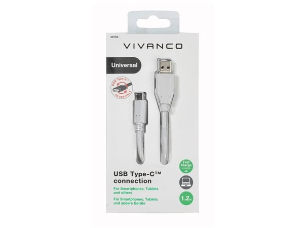 Vivanco - USB-kabel - USB-C (hann) til USB-type A (hann) - 1.2 m - hvit