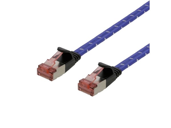 DELTACO - Koblingskabel - RJ-45 (hann) til RJ-45 (hann) - 1.5 m - U/FTP - CAT 6a - uten hindringer, flertrådet, flat - hvit, blå