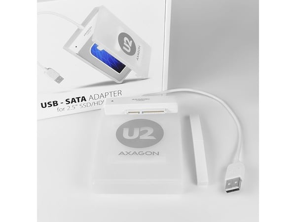 Axagon ADSA-1S, HDD/SSD-kabinett, 2.5", SATA, Serial ATA II, Serial ATA III, 0,48 Gbit/s, USB-tilkobling, Hvit