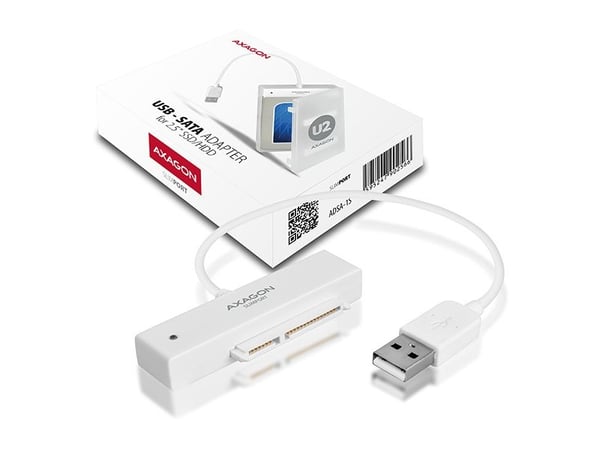 Axagon ADSA-1S, HDD/SSD-kabinett, 2.5", SATA, Serial ATA II, Serial ATA III, 0,48 Gbit/s, USB-tilkobling, Hvit