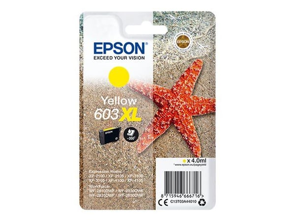 Epson Singlepack Yellow 603XL Ink, Korkea (XL) värintuotto, 4 ml, 1 kpl