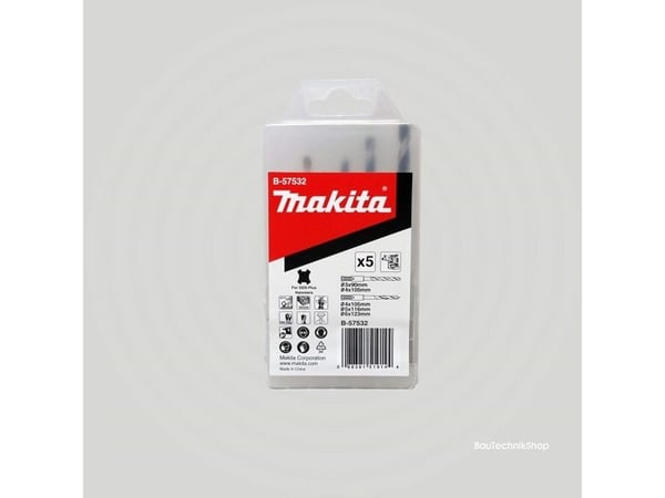 Makita - Borsett - for tre, metall - 5 deler - 5 mm, 6 mm, 4 mm, 3 mm - SDS-plus - lengde: 90 mm, 105 mm, 123 mm, 116 mm - for Makita DHR171RAX3