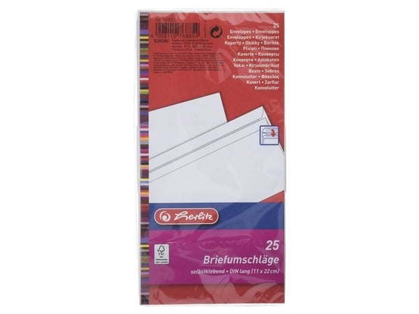 Herlitz 00768853, DL (110 x 220 mm), Hvit, Papir, 75 g/m², 25 stykker