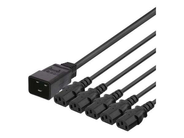DELTACO IEC C20 to 5x IEC C13 Power cable, 3m, 16A/250V, Y-Splitter, b