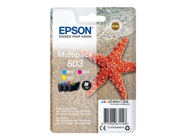 Epson Multipack 3-colours 603 Ink, Perusvärintuotto, 2,4 ml, 130 sivua, 1 kpl, Monipakkaus