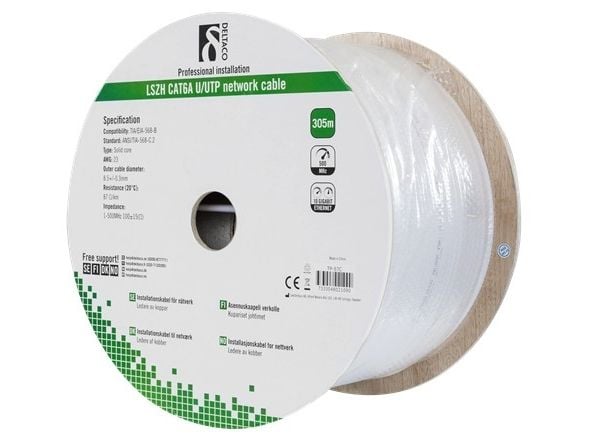 DELTACO - Bulkkabel - 305 m - UTP - CAT 6a - solid - vit