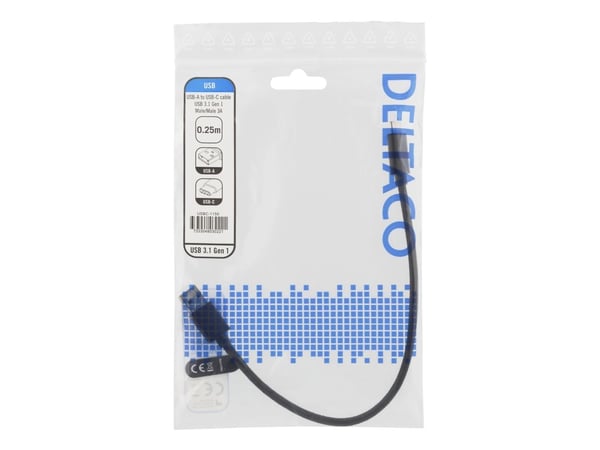 DELTACO - USB-adapter - USB-C (hann) til USB-type A (hann) - USB 3.1 Gen 1 - 3 A - 25 cm - svart