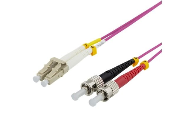 DELTACO - Koblingskabel - LC/UPC-multimodus (hann) til ST/UPC-multimodus (hann) - 3 m - fiberoptisk - dupleks - 50 / 125 mikroner - OM4 - rosa
