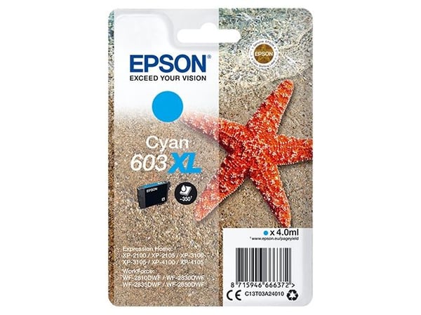 Epson Singlepack Cyan 603XL Ink, Korkea (XL) värintuotto, 4 ml, 1 kpl