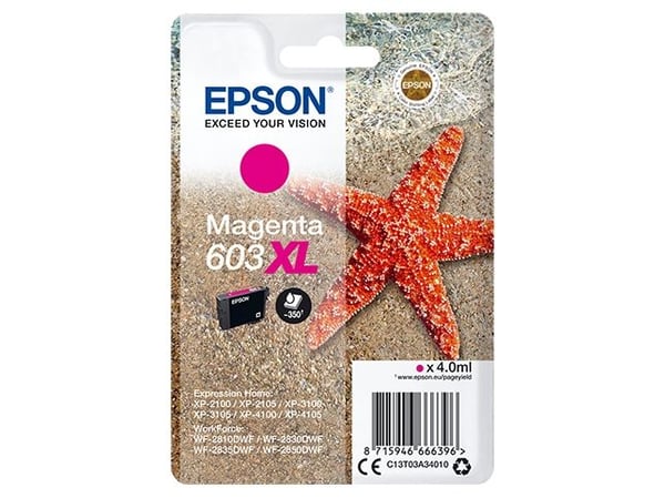 Epson Singlepack Magenta 603XL Ink, Korkea (XL) värintuotto, 4 ml, 1 kpl