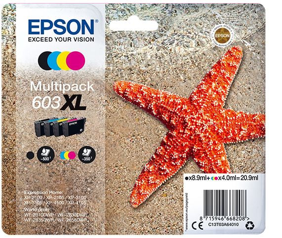 Epson 603XL Multipack - 4-pack - XL - svart, gul, cyan, magenta - original - blære med RF/lyd-alarm - blekkpatron - for Expression Home XP-2150, 21...
