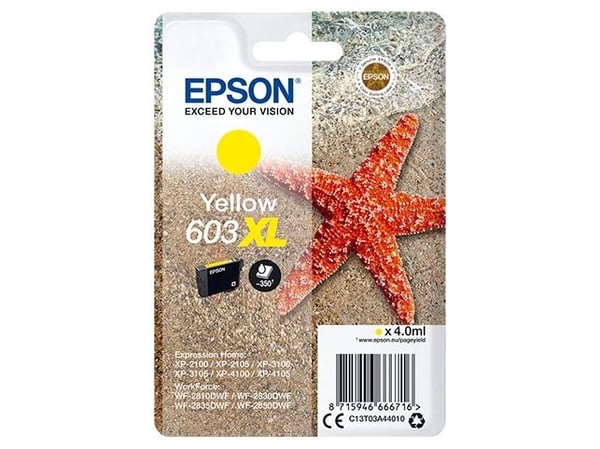 Epson Singlepack Yellow 603XL Ink, Korkea (XL) värintuotto, 4 ml, 1 kpl