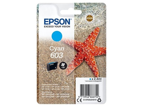 Epson Singlepack Cyan 603 Ink, Perusvärintuotto, 2,4 ml, 1 kpl