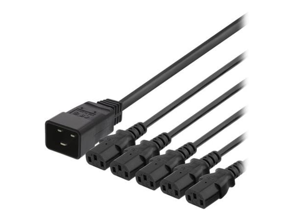 DELTACO - Strömdelare - IEC 60320 C20 till power IEC 60320 C13 - 250 V - 16 A - 1 m - svart