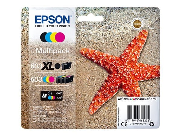 Epson 603 Multipack - 4-pack - svart, gul, cyan, magenta - original - blære med RF/lyd-alarm - blekkpatron - for Expression Home XP-2150, 2155, 315...
