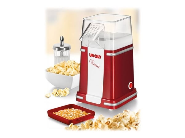 UNOLD 48525 - Popkornmaker - 900 W - metallisk rød / sølv / hvit