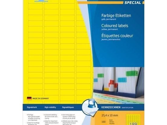 HERMA 4237, Gult, Avrundet rektangel, Matte, 189 stykker, 100 ark, 25,4 mm