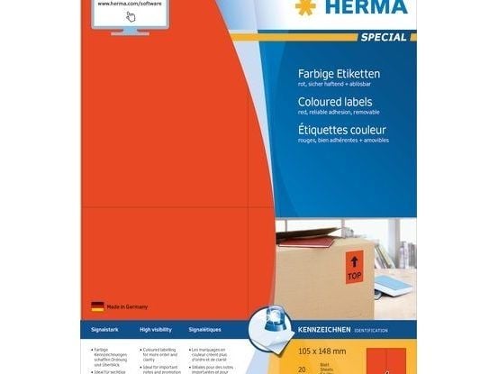 HERMA 4562, Röd, Rektangel, A4, Universal, Matt, Laser/bläckstråleskrivare