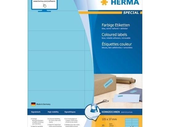 HERMA 4553, Blå, Rektangel, A4, Universell, Matte, Laser/Blekkskriver