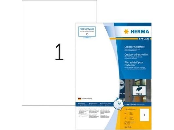 HERMA 9543, Valkoinen, Suorakulmio, A4, Universaali, Polyeteeni, Matta