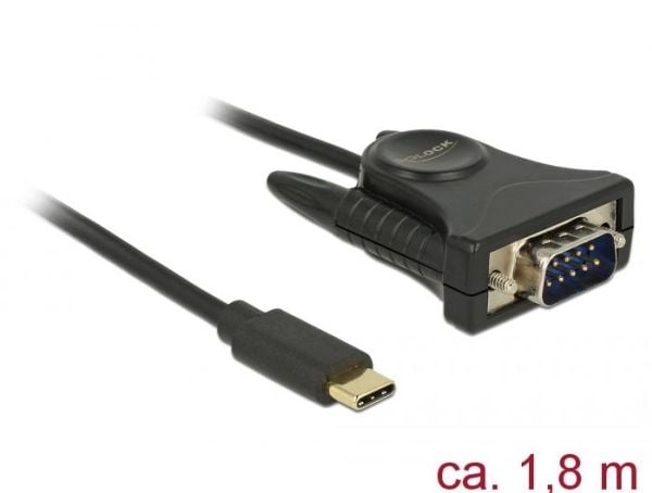 DeLOCK 62964, Musta, USB Type-C, RS-232, 1,8 m, Uros/uros