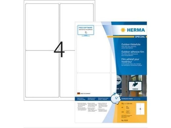HERMA 9539, Hvit, Rektangel, A4, Polyethylen, Matte, Laser