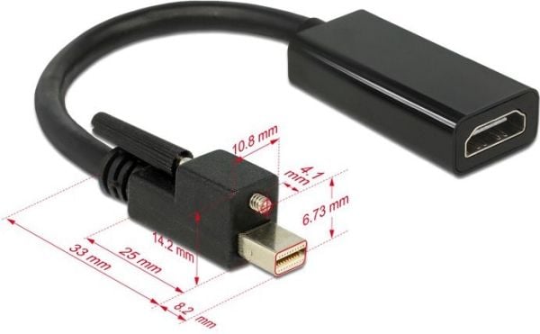 DeLOCK 62640, 0,25 m, Mini DisplayPort, HDMI, Uros, Naaras, Kulta