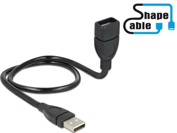 Delock ShapeCable - USB forlængerkabel - USB (hun) til USB (han) - 50 cm - lajittelu