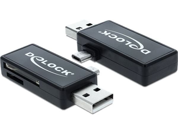 Delock Micro USB OTG Card Reader + USB A male - Kortleser (MMC, SD, microSD, SDHC, microSDHC, SDXC, microSDXC) - USB