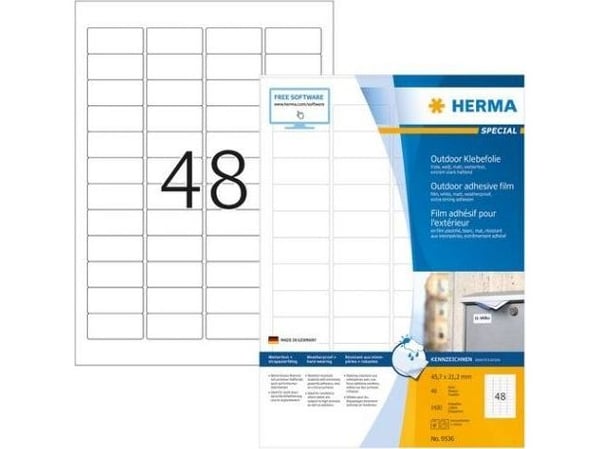 HERMA 9536, Hvit, Rektangel, A4, Universell, Polyethylen, Matte