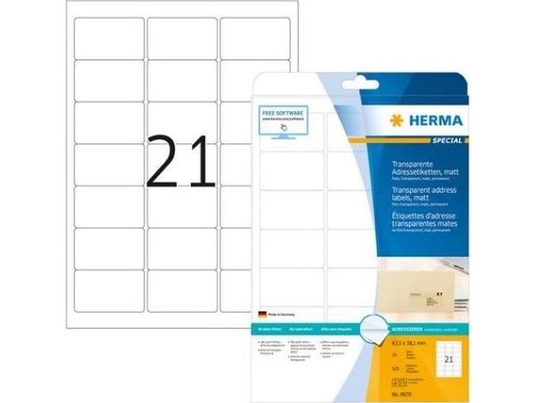 HERMA 8670, Läpinäkyvä, Laser, Matta, Kiinteä, Pyöristetty suorakulmio, 6,35 cm