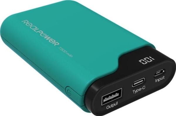 RealPower PB-7500C, 7500 mAh, Sort, Grønn