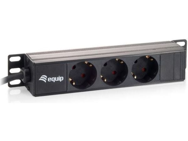 Equip 333299, 1U, Plast, Sort, 3 AC-utganger, 1,5 m, 250 V